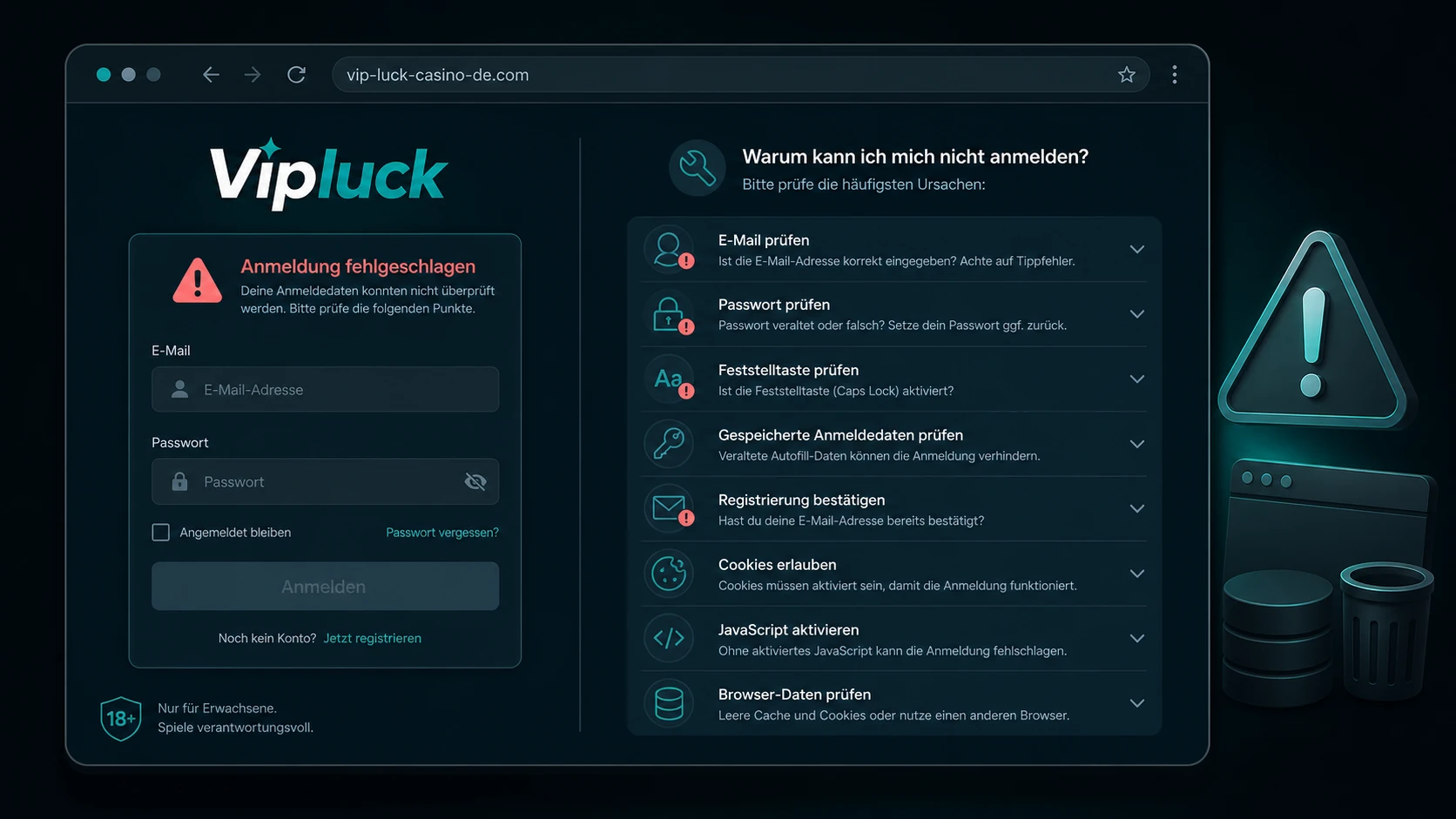 Häufige Fehler bei der Anmeldung